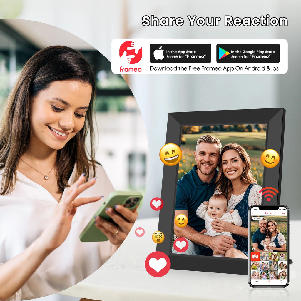 Frameo 10.1 Inch Wifi Digital Picture Frame, Electronic Picture Frame with IPS Touch Screen, 32GB Storage, Auto-Rotate, Wall Mountable, Ideal Gift Selection!