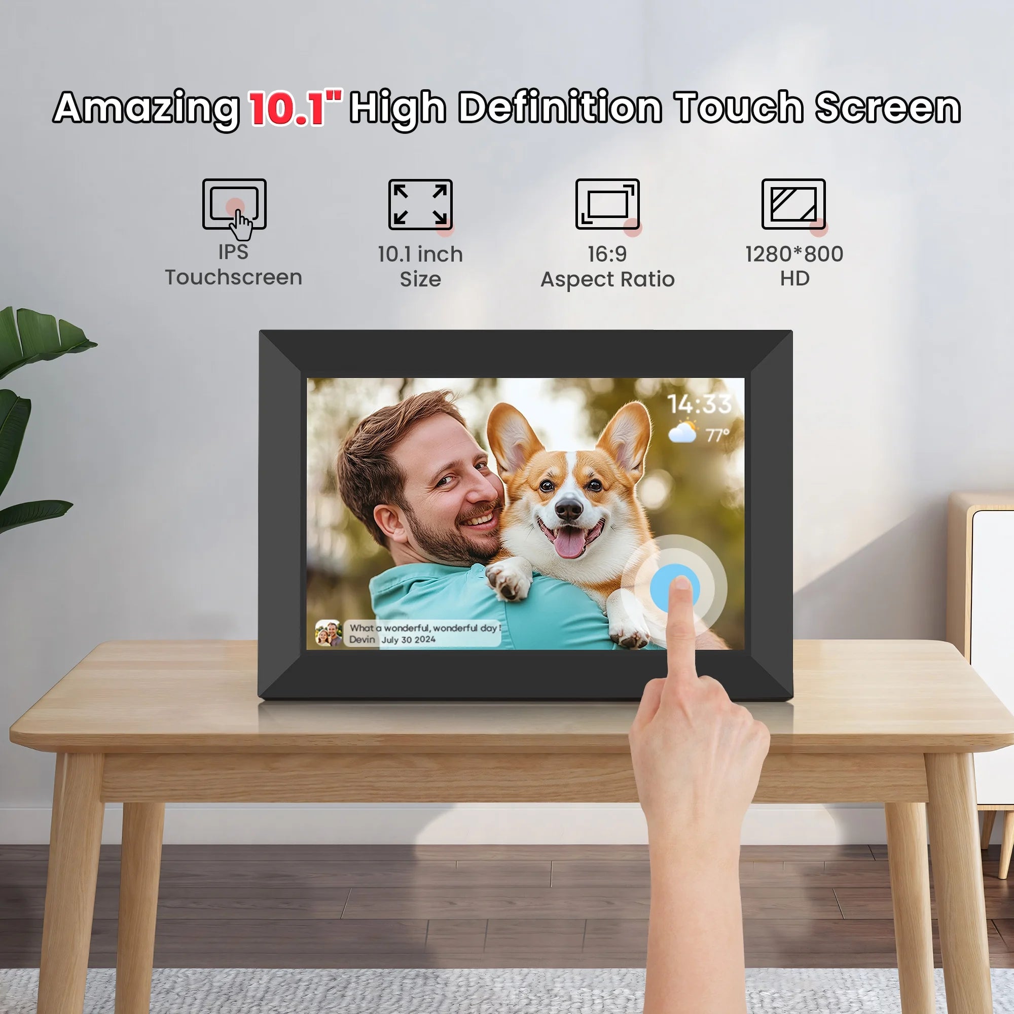 Frameo 10.1 Inch Wifi Digital Picture Frame, Electronic Picture Frame with IPS Touch Screen, 32GB Storage, Auto-Rotate, Wall Mountable, Ideal Gift Selection!