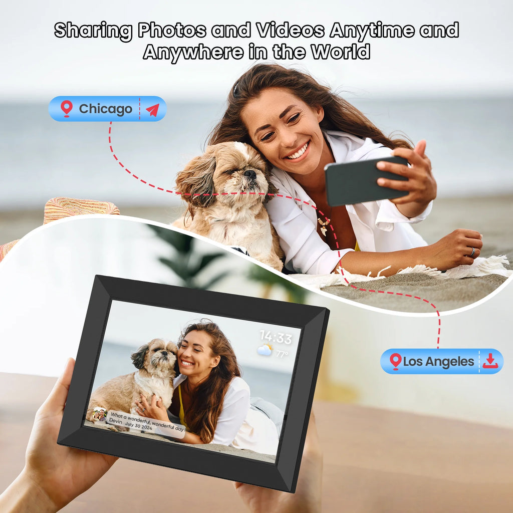 Frameo 10.1 Inch Wifi Digital Picture Frame, Electronic Picture Frame with IPS Touch Screen, 32GB Storage, Auto-Rotate, Wall Mountable, Ideal Gift Selection!